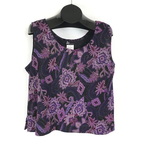 KS Collection Floral Scoop Neck Tank Top Women's Plus Size 18 Sleeveless Stretch - Picture 1 of 9